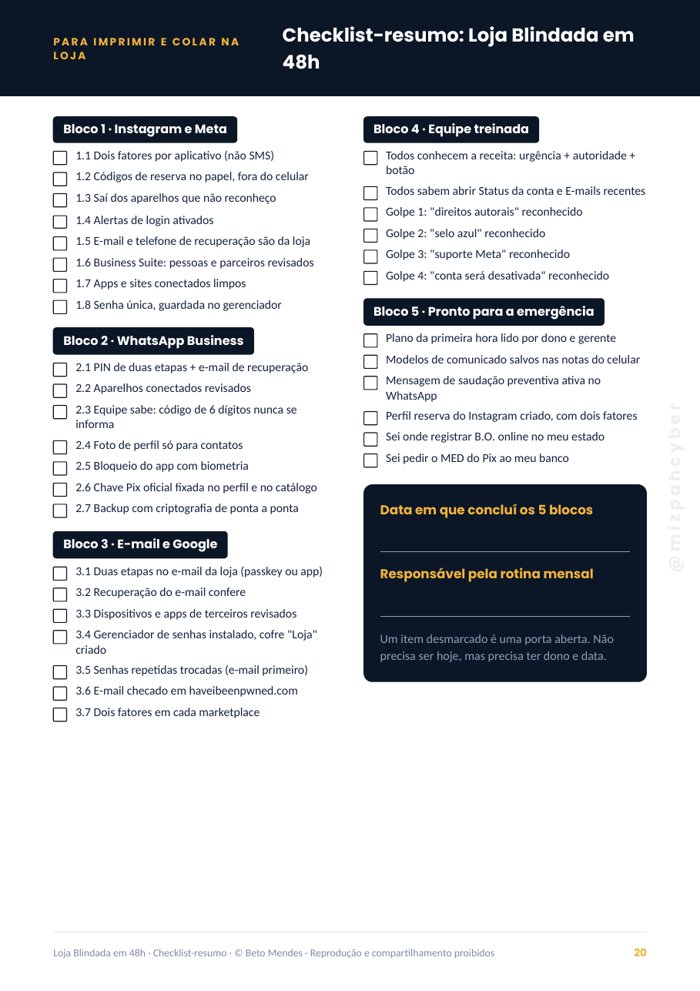 Página do checklist-resumo para imprimir